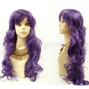 Long wavy purple costume anime cosplay wig